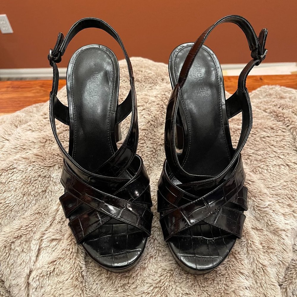 Michael Kors Audrina Black Embossed Leather Slingback Platform Sandals -Size 8.5 - Picture 3 of 8